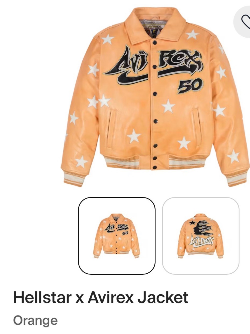 Avirex Orange Leather Star Bomber Jacket